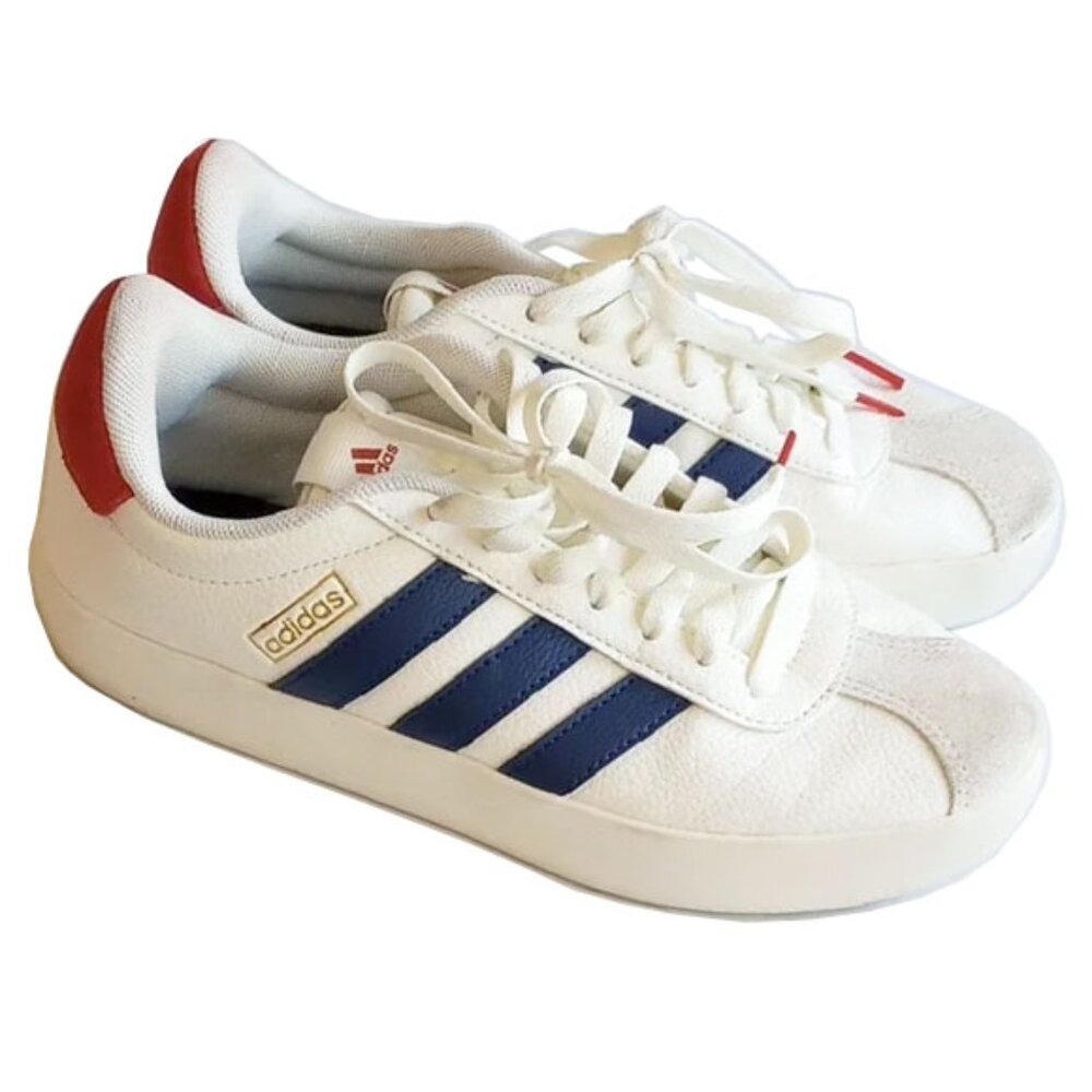 Adidas VL Court 3.0 Shoes Cloudfoam Sneakers 7.5 Cloud White Blue Red Gold